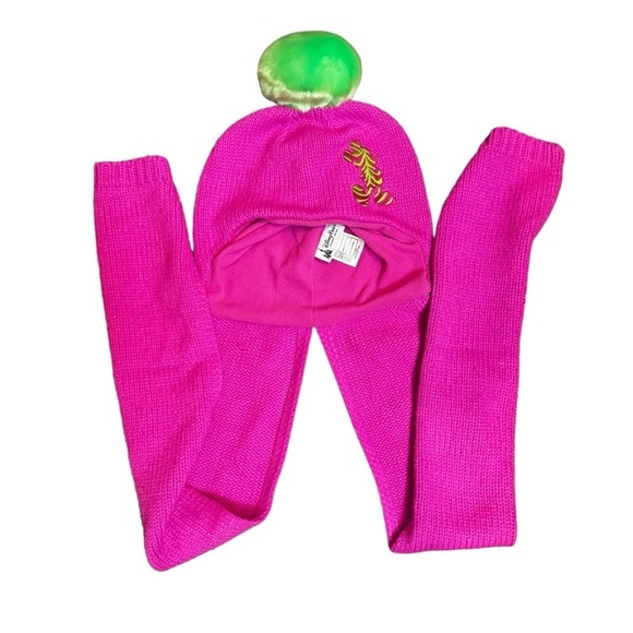 DISNEY PARKS Mickey Mouse Beanie Hat Scarf attached Hot Pink Green Cozy EUC - Picture 3 of 9